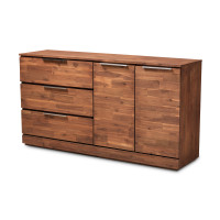 Baxton Studio Austin-Almond-Side Board Austin Modern and Contemporary Caramel Brown Finished 3-Drawer Wood Dining Room Sideboard